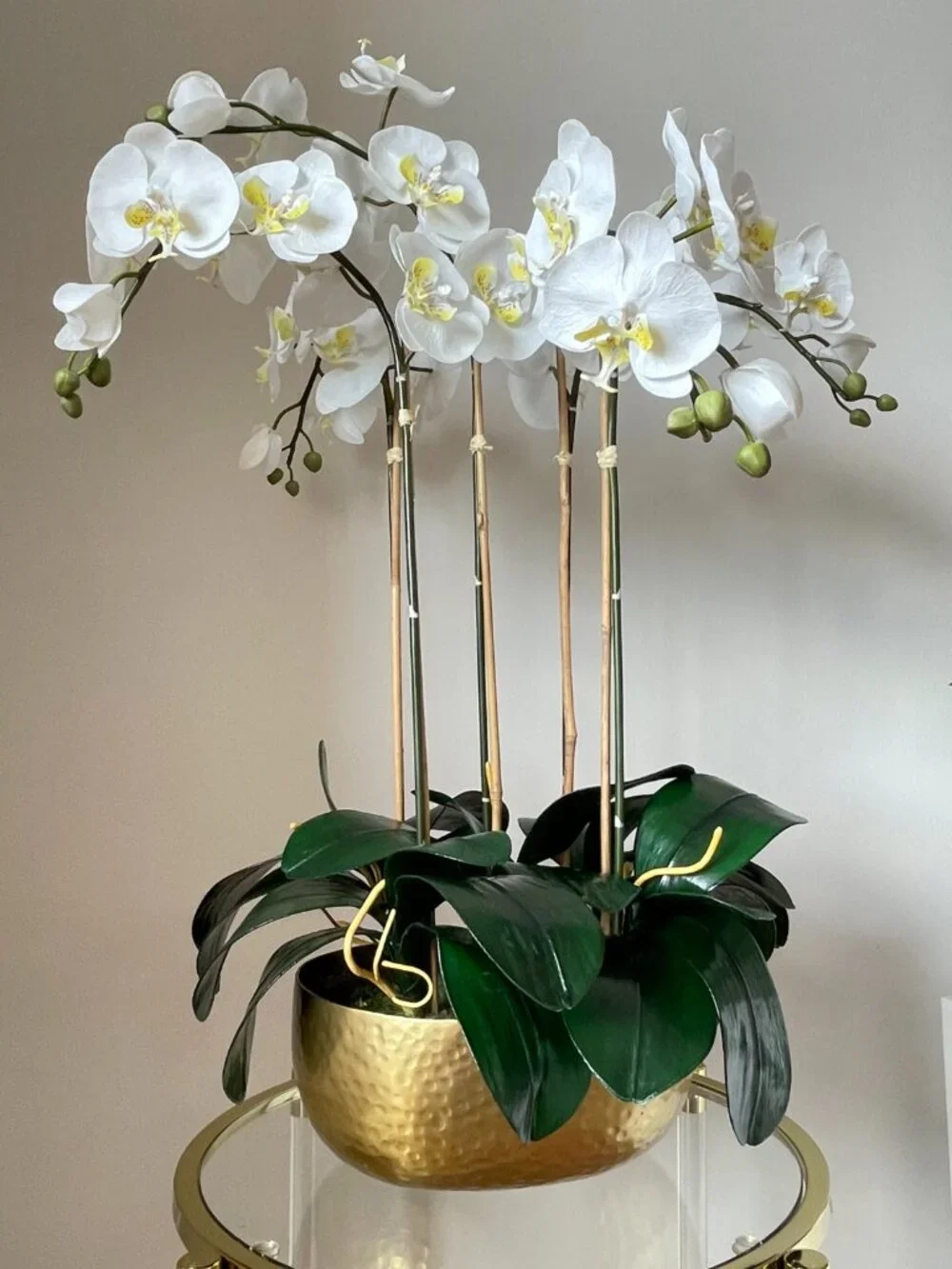 Artificial Orchid Real Touch Flower Arrangement Moss Decorative Gold Pot 32 x 14
